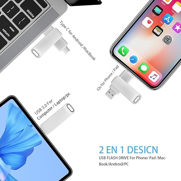 Clé USB 128 Go Flash Drive,Double Port Connecteur USB-C et USB-A, USB 3.0 Transmission Haute Vitesse, Adapté à iOS, Android, Pad, Type C et PC, Cle USB C Stockage Photos, Vidéos - 4