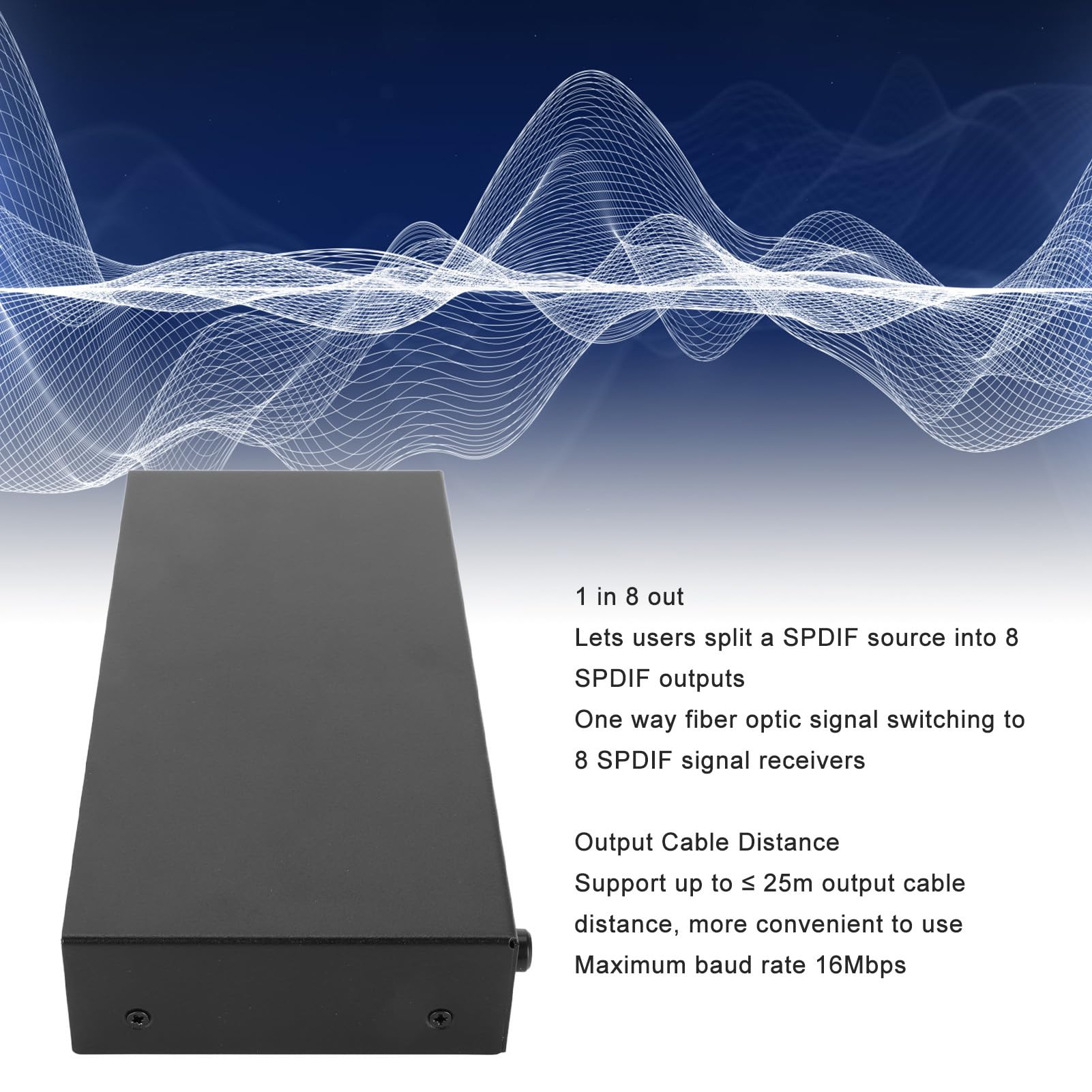 ASHATA Splitter Ottico Digitale FT18 1 in 8 Uscite, Splitter Audio in Fibra Ottica Toslink SPDIF per Lettore CD, Lettore DVD, Ricevitore, Supporto LPCM2.0 (Spina europea)