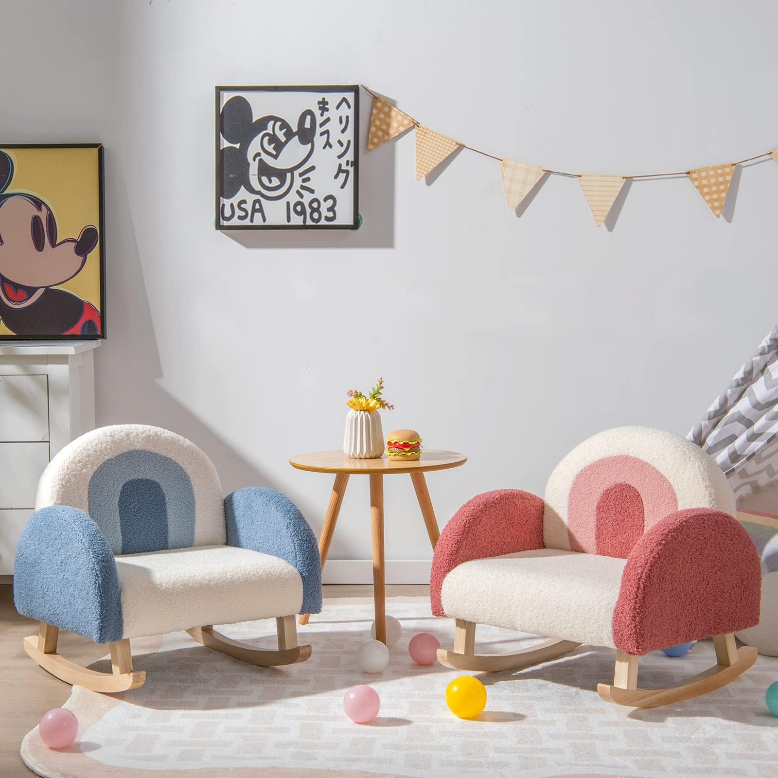 RELAX4LIFE Poltrona per Bambini 2-8 Anni, con 1 Cuscino Comodo, Gambe in Legno di Faggio, Imbottita in Spugna, Aspetto Carino, Carico Massimo 75 kg (ROSSO E BIANCO)