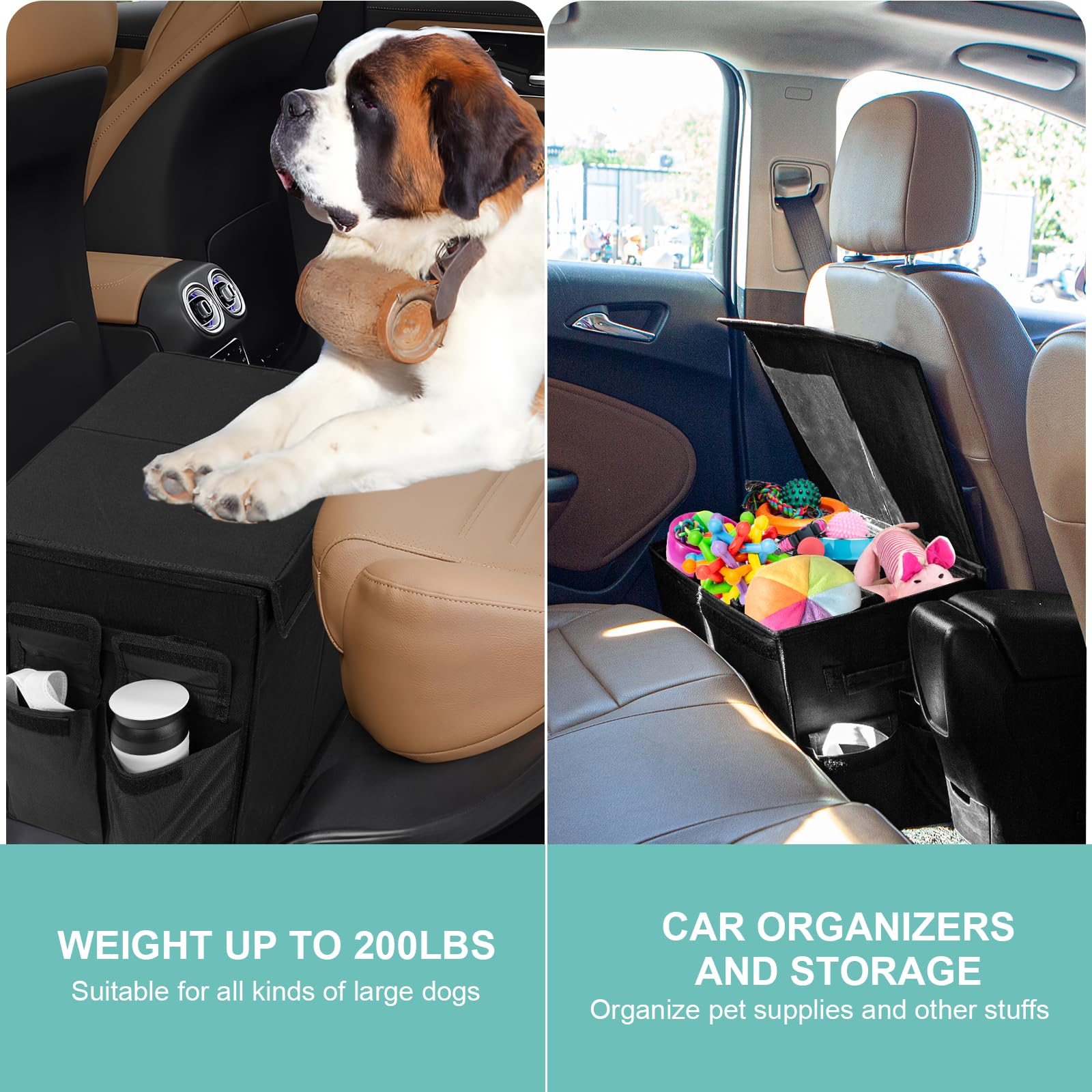 EAROND Dog Seat Extender for Dogs up to 200lbs, Dog Back Seat Extender with Storage Pockets, Collapsible Front & Backseat Extender for Large Dogs, Medium Dogs and Small Dogs…
