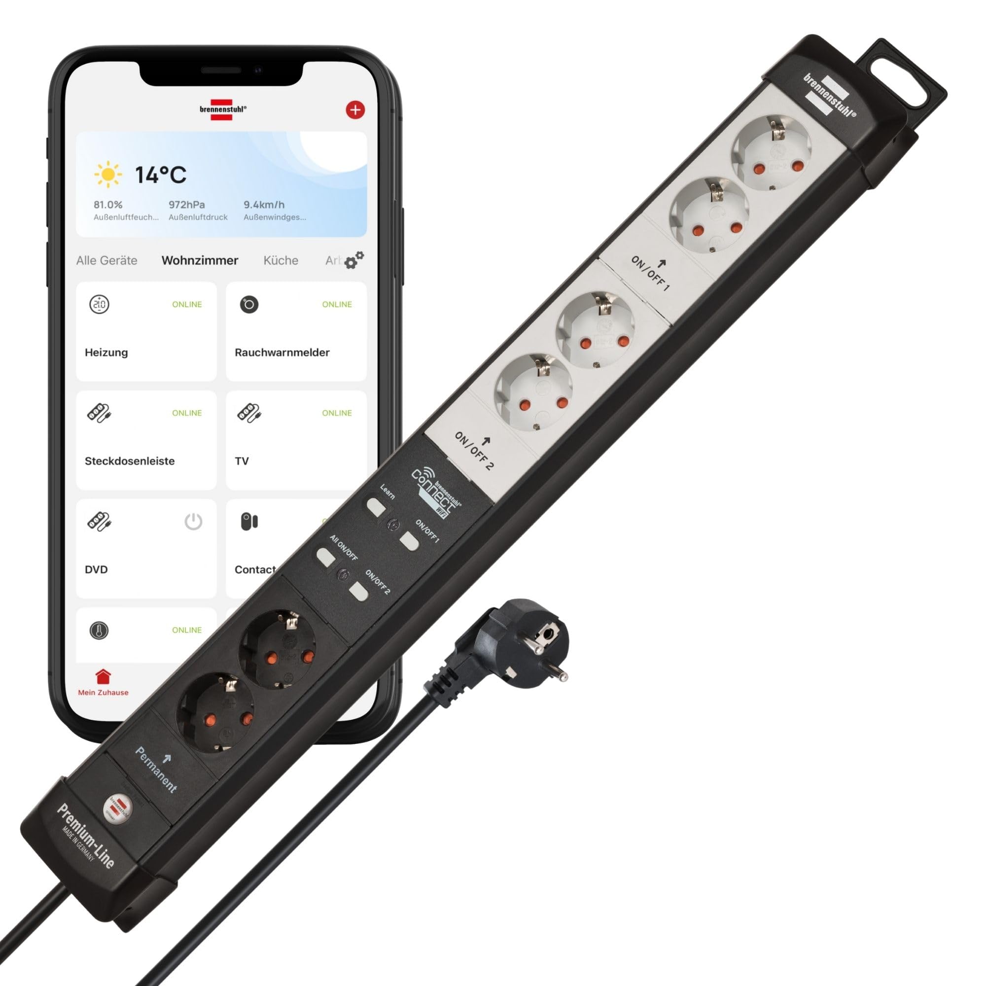 Brennenstuhl Connect Premium-Line WiFi Steckdosenleiste 6-Fach, Smart Home | Intelligente Mehrfachsteckdose 2.4 GHz WiFi, kompatibel mit Amazon Alexa und Google Assistant, 3m Kabel, Made in Germany