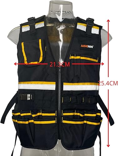 Miniatura 3 de Chaleco reflectante de seguridad con múltiples bolsillos y cremallera, chaleco de herramientas resistente para electricistas, carpinteros