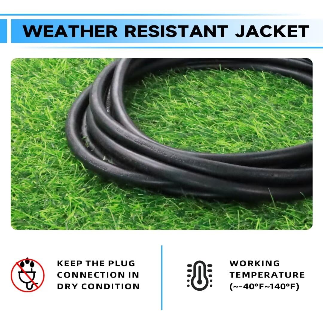 Cable de extensión iluminado para exteriores de 25 pies – 10/3 SJTW resistente cable de extensión negro con enchufe de tierra de 3 puntas para mayor seguridad, listado UL
