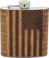 Vista 7 de WUDN Frasco de madera de 6 oz. - Cuerpo de acero inoxidable, bandera americana real