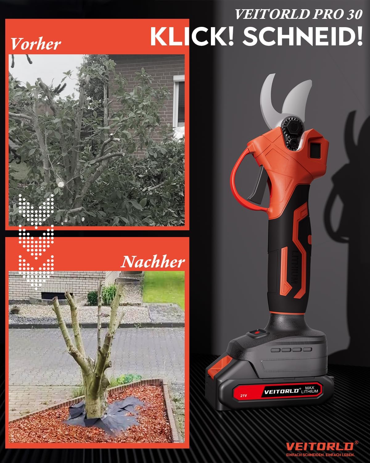 Before and after pruning with the Veitorld Electric Lopper