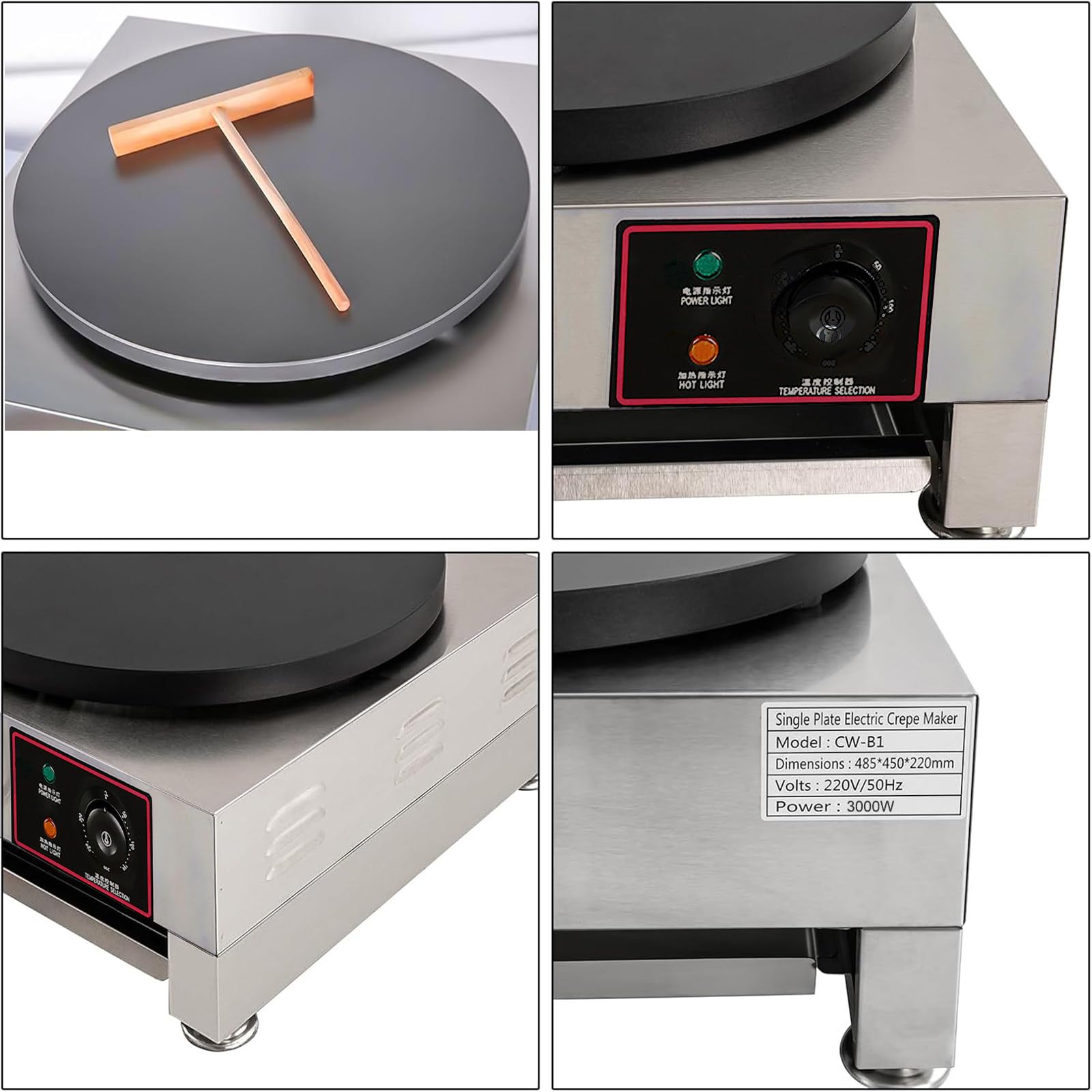 Máquina para Hacer Crepes, Plancha para Panqueques de 40 Cm, Máquina para Hacer Panqueques Antiadherente, Sartén Comercial de Escritorio para Tortillas, Blintzes, Huevos y Tocino,Electric