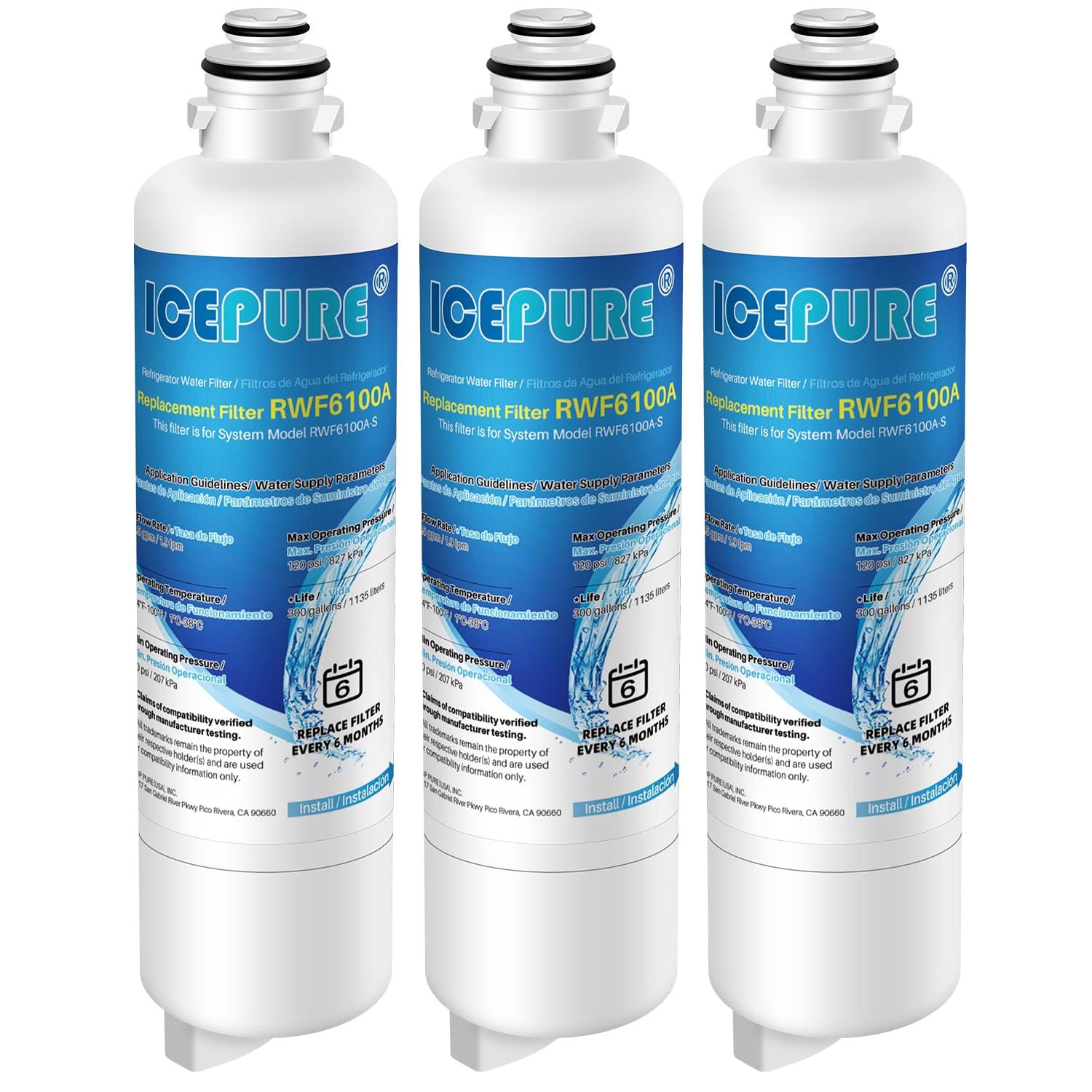 Refrigerator Water Filter Replacement for Bosch Ultra Clarity Pro BORPLFTR50, BORPLFTR55, 11032531, 12033030, 12028325, 11025825, B36CT80SNS, B36CL80ENS, WFC100MF, WFS200MF, RA450022, 3PACK