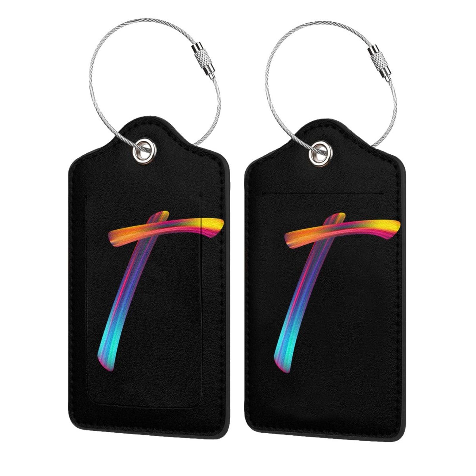 2 Pack Initial Luggage Tags for Suitcase, Colorful Letter Design Cruise Name Bag Tags, Novelty Baggage Identifiers with Full Privacy Cover, Leather ID