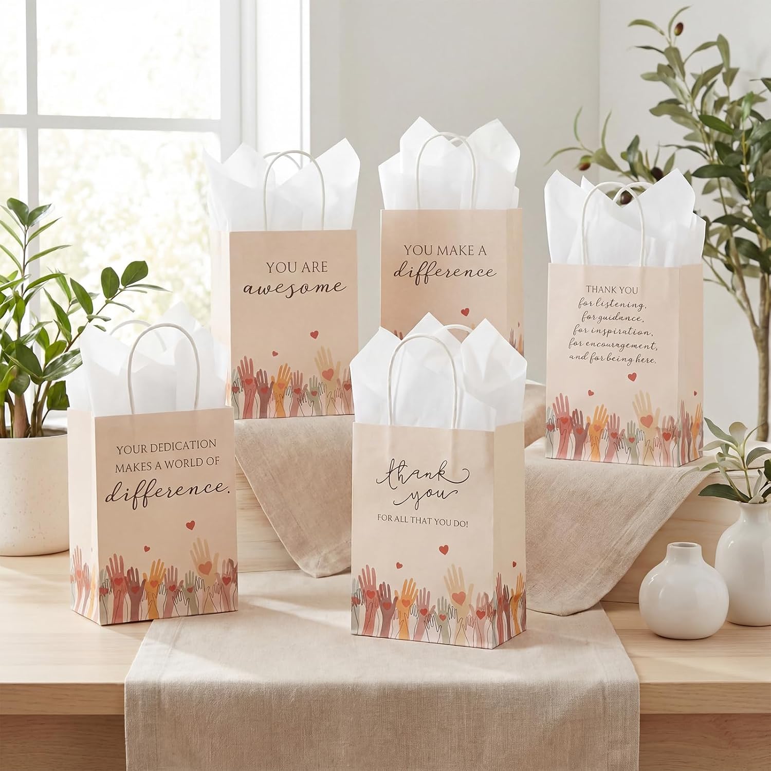 Marspark 30 Sets Volunteer Appreciation Gifts Bulk Volunteer Gift Bags with Handles 10 Styles Inspirational Thank You Bags with Tissue Paper for Nurses Graduation Teachers Employees Coworkers Staff