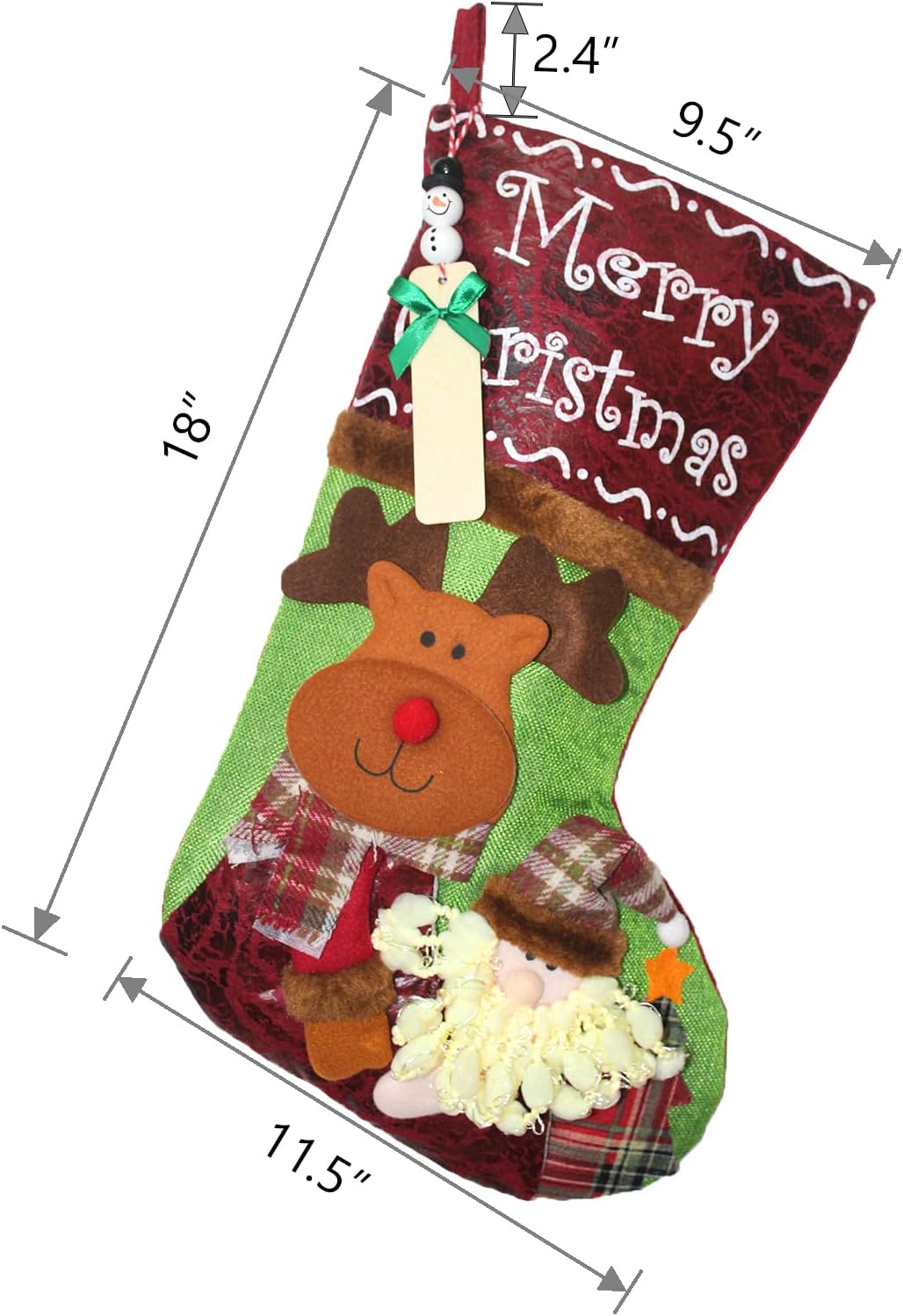 JIDIWINQI'E Set of 3 Personalized Christmas Stockings with Name Tags 18" Classic Large Stocking Cute Santa, Snowman, Reindeer,Xmas Character for Family Holiday Christmas Party Decorations