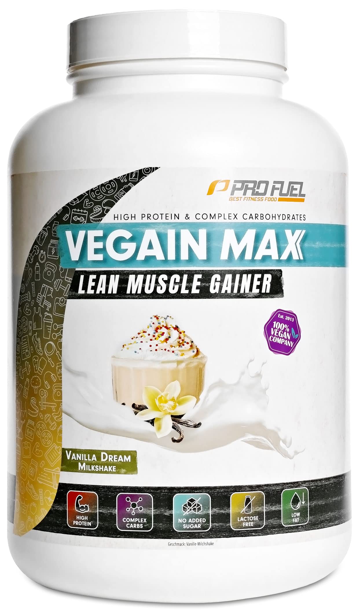 Weight Gainer VANILLA DREAM MILKSHAKE 3kg, 580+ kcal pro Portion, VEGAIN MAX Muscle Mass Gainer, hoher Protein-Gehalt 30% + komplexe Kohlenhydrate, ohne Maltodextrin & Dextrose, laktose-frei & vegan