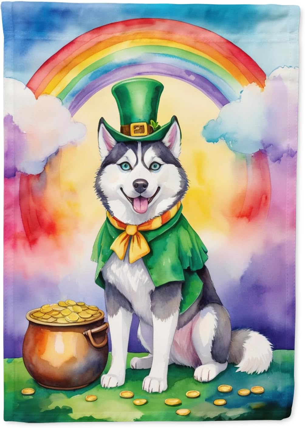 Caroline's Treasures DAC5614CHF Siberian Husky St Patrick's Day House Flag Large Porch Sleeve Pole Decorative Outside Yard Banner Artwork Wall Hanging, Polyester, House Size, Multicolor
