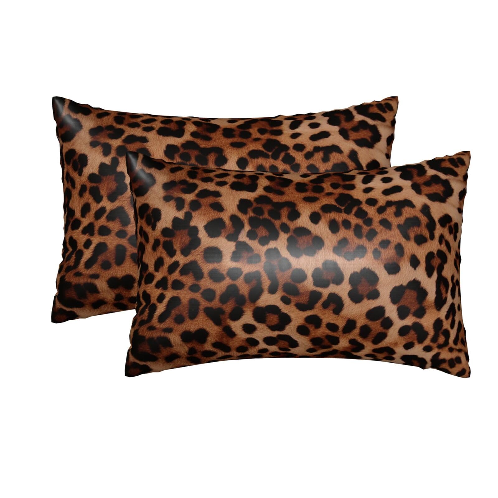 Leopard Print Satin Pillowcase for Hair and Skin Standard Size 76 x 51 cm with Hidden Zipper Pillow Case for Sleeping Wrinkle-Free Silk Pillowcases Smooth Cooling Pillow Cover