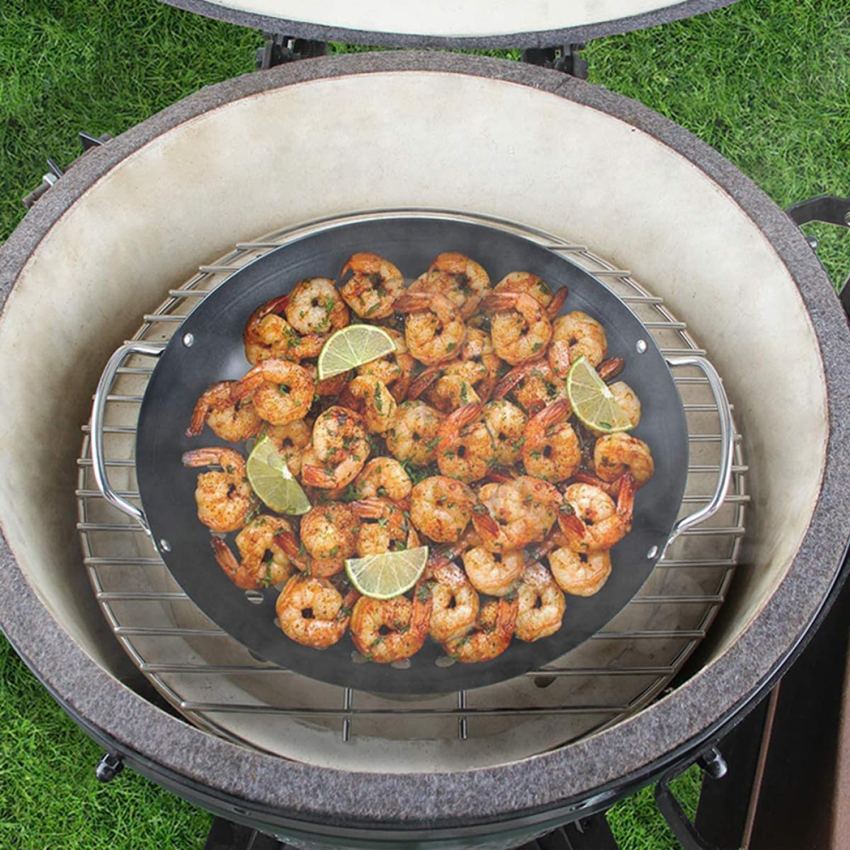 SHINEOFI Cestello Nero Design a Doppia Maniglia e Fori Grandi in Acciaio al Carbonio Resistente alla Ruggine per Barbecue Professionale per Uso All'aperto