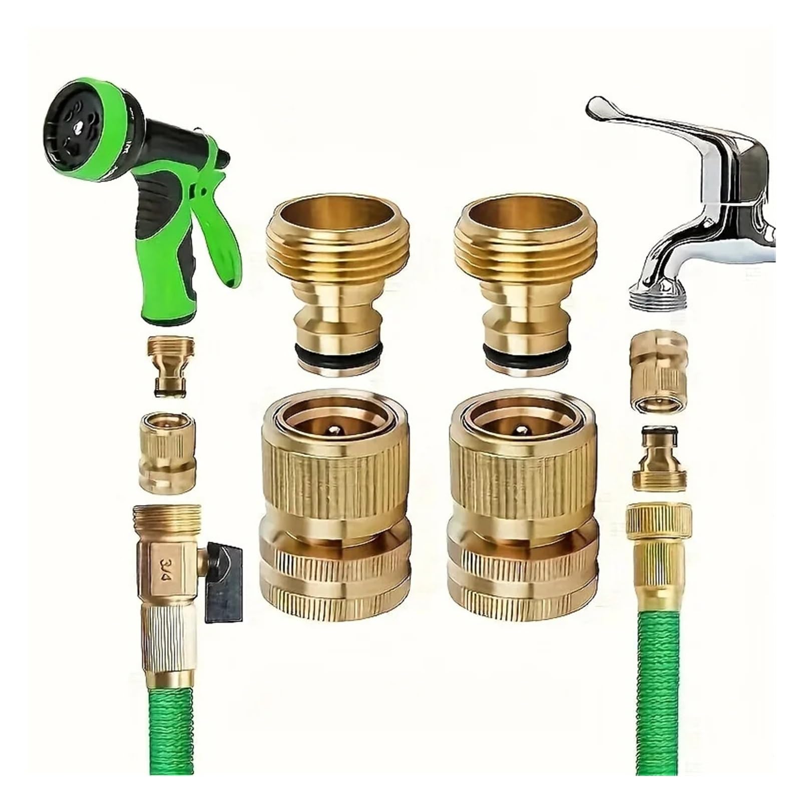 Conectores rápidos de manguera jardín latón 3/4 ", acopladores resistentes a prueba fugas for lavado y riego automóviles (con juntas), 8 Uds