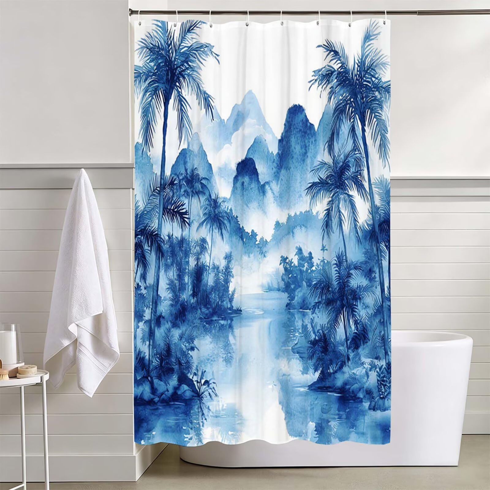 Rideau de Douche 200x250cm, Bleu Rideau de Baignoire D-482