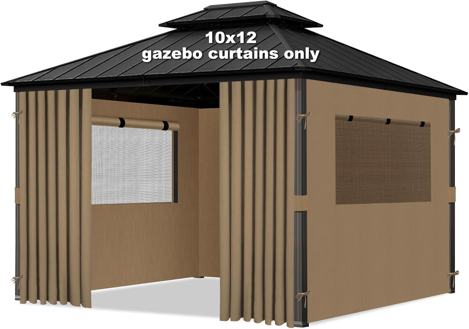 ( similar) 10'x12' Gazebo Curtains Outdoor Waterproof,  Sidewalls with Zipper, Universal Replacement for Patio Privacy Screen(Only Curtains) 10x12FT