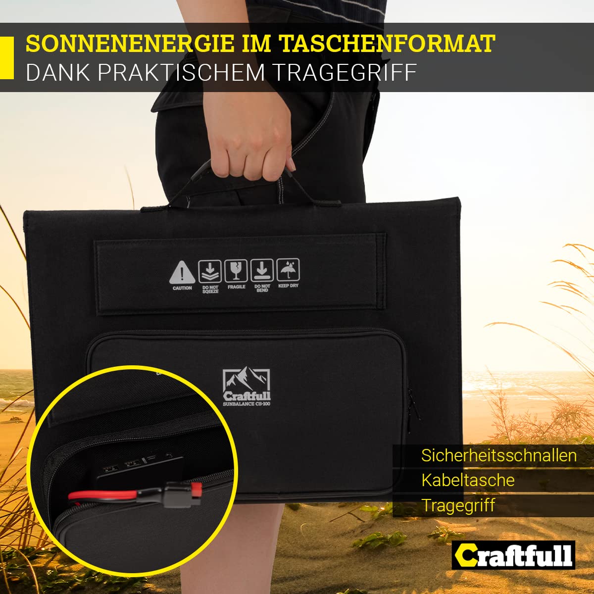 Craftfull Solarpanel faltbar | Solartasche Sunbalance - 60w 100w 200w 300w - Solar Ladegerät mit Tasche für tragbare Powerstation - Photovoltaik Solarmodul - USB Anschluss - Solargenerator (200 Watt)
