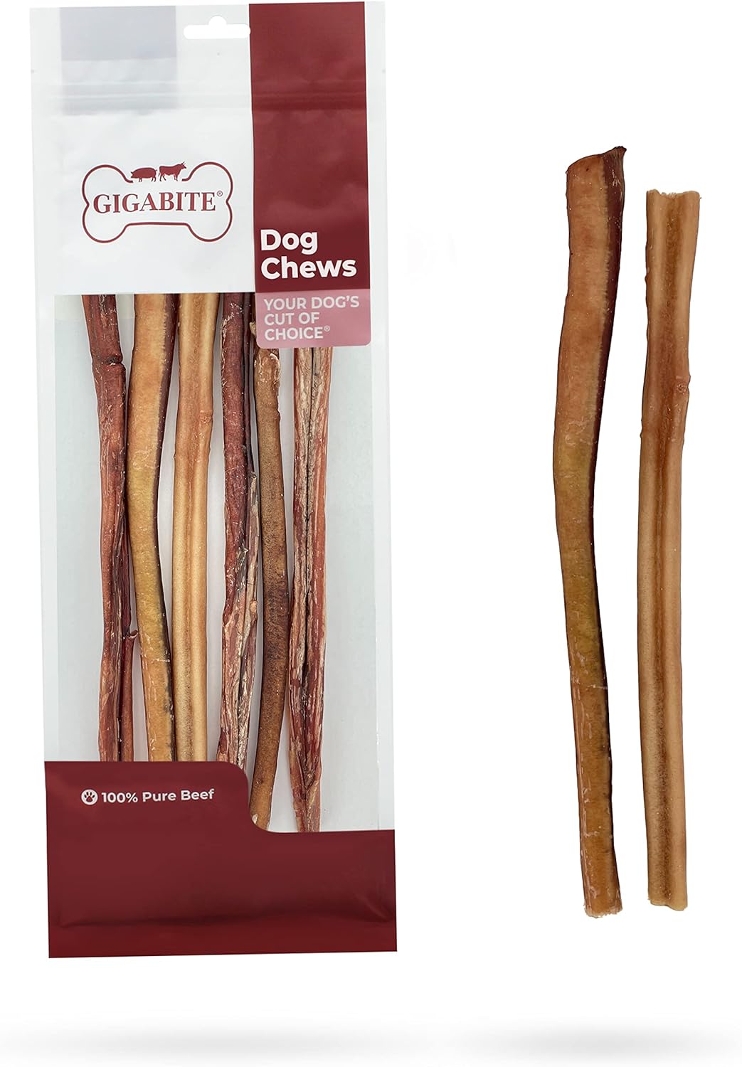 GigaBite Bully Sticks for Dogs All Natural Beef Pizzle Dog Chews, Odor & Rawhide Free Dog Treats, Long Lasting High Protein Chews Digestible Dental Dog Treat - Sticks (Regular 12"), Pack of 6