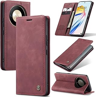 Phone Case Compatible with Honor X9B Luxury PU Leather Flip Cover Magnetic Card Slot Functional Stand Cover Compatible with Honor X9B (Red)