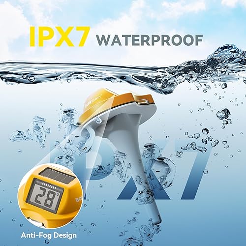 Miniatura 3 de BaldrTherm Termómetro flotante de piscina con energía solar, alta precisión, pantalla antivaho de doble cara para piscinas, spas y acuarios