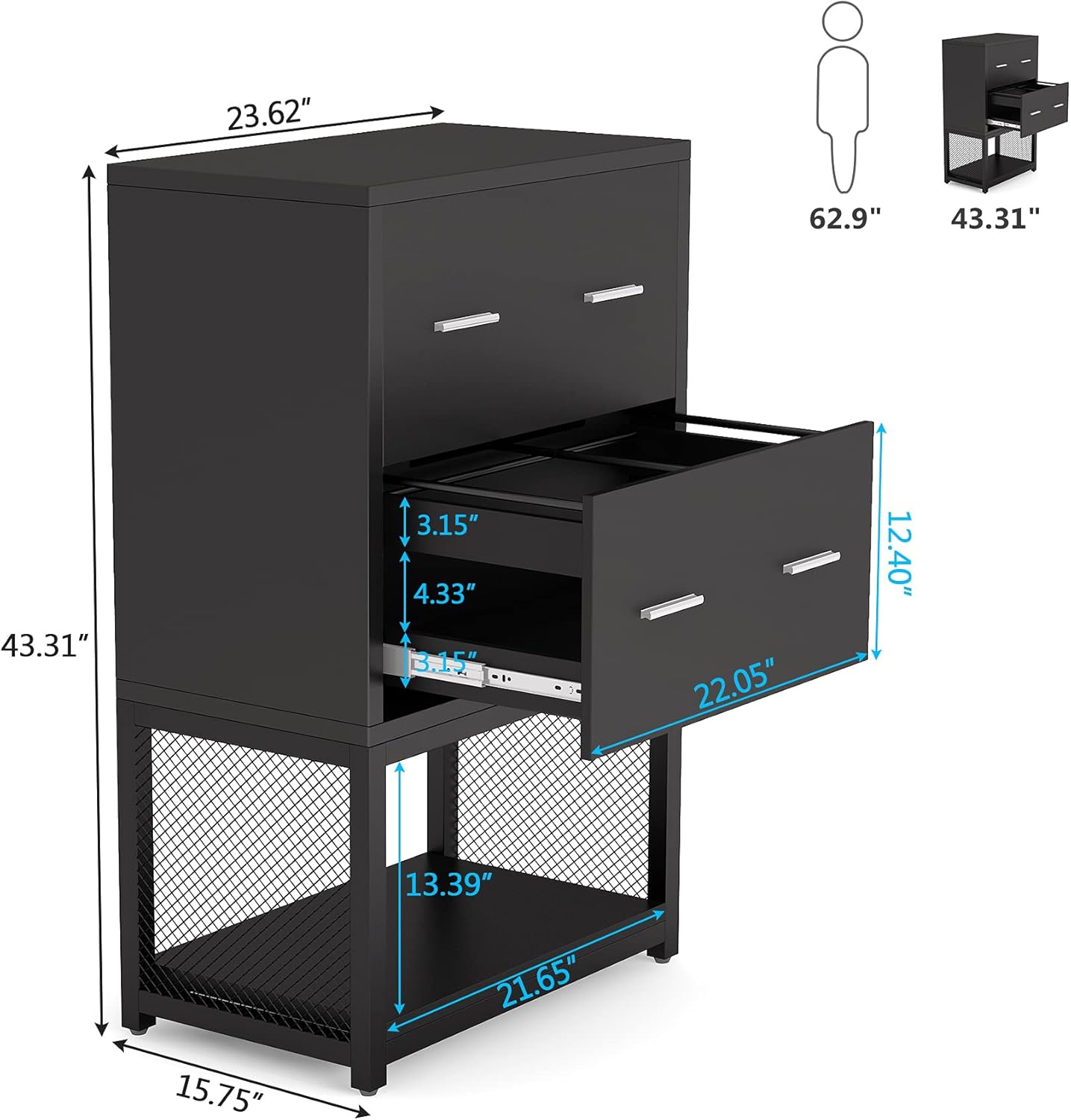 Yitahome3 Drawers Filing Cabinets Lockable Vertical File Cabinet For Letter | UAE