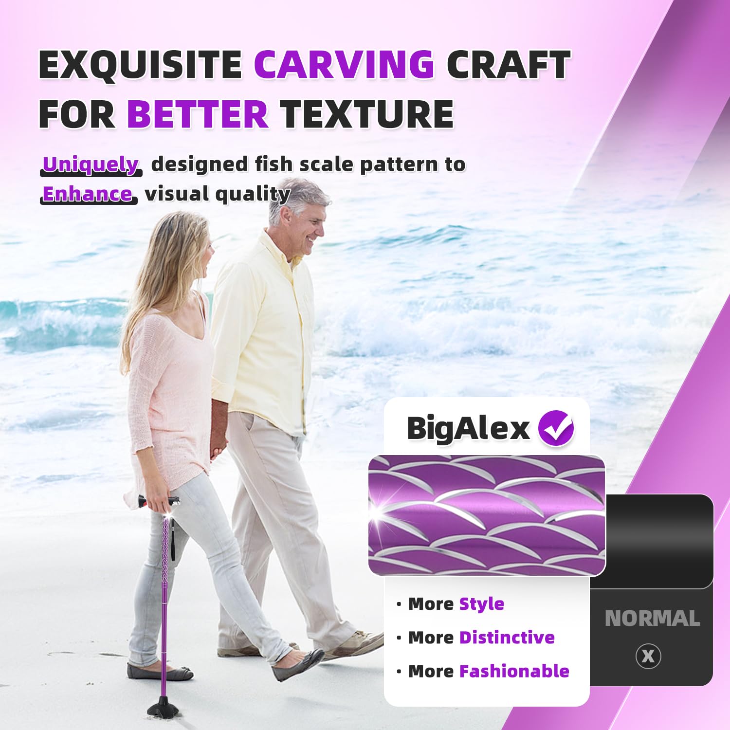 BigAlex Bastón Ligero con Doble Luz LED para Mayores, Plegable y Altura Ajustable, Base Cuádruple Antideslizante, Bastón de Senderismo para Hombre y Mujer, Ayuda para Caminar y Levantarse