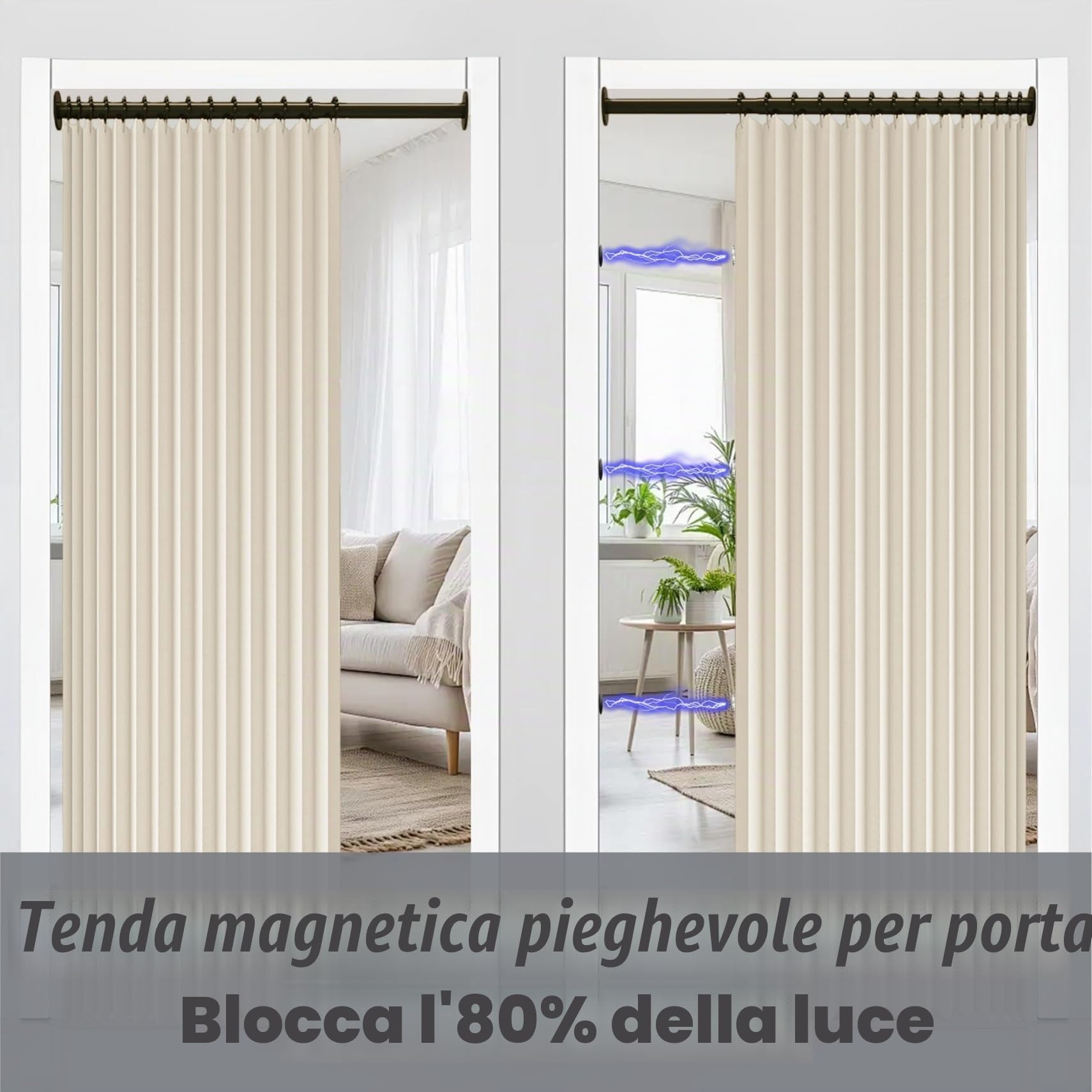 Tenda da Doccia Magnetica Pieghevole 155 x 198 cm Isolamento Termico, Blocco Della Luce, Stile Pieghevole Tende Oscuranti a Soffietto per Bagno, Camera da Letto, Beige