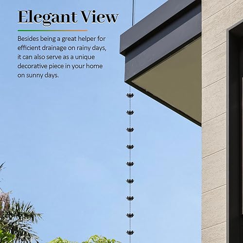 Miniatura 9 de Johaus Cadena de lluvia para canalones, cadena de lluvia de loto negro de 8.5 pies con 16 tazas y apertura de drenaje de 1 pulgada de ancho,