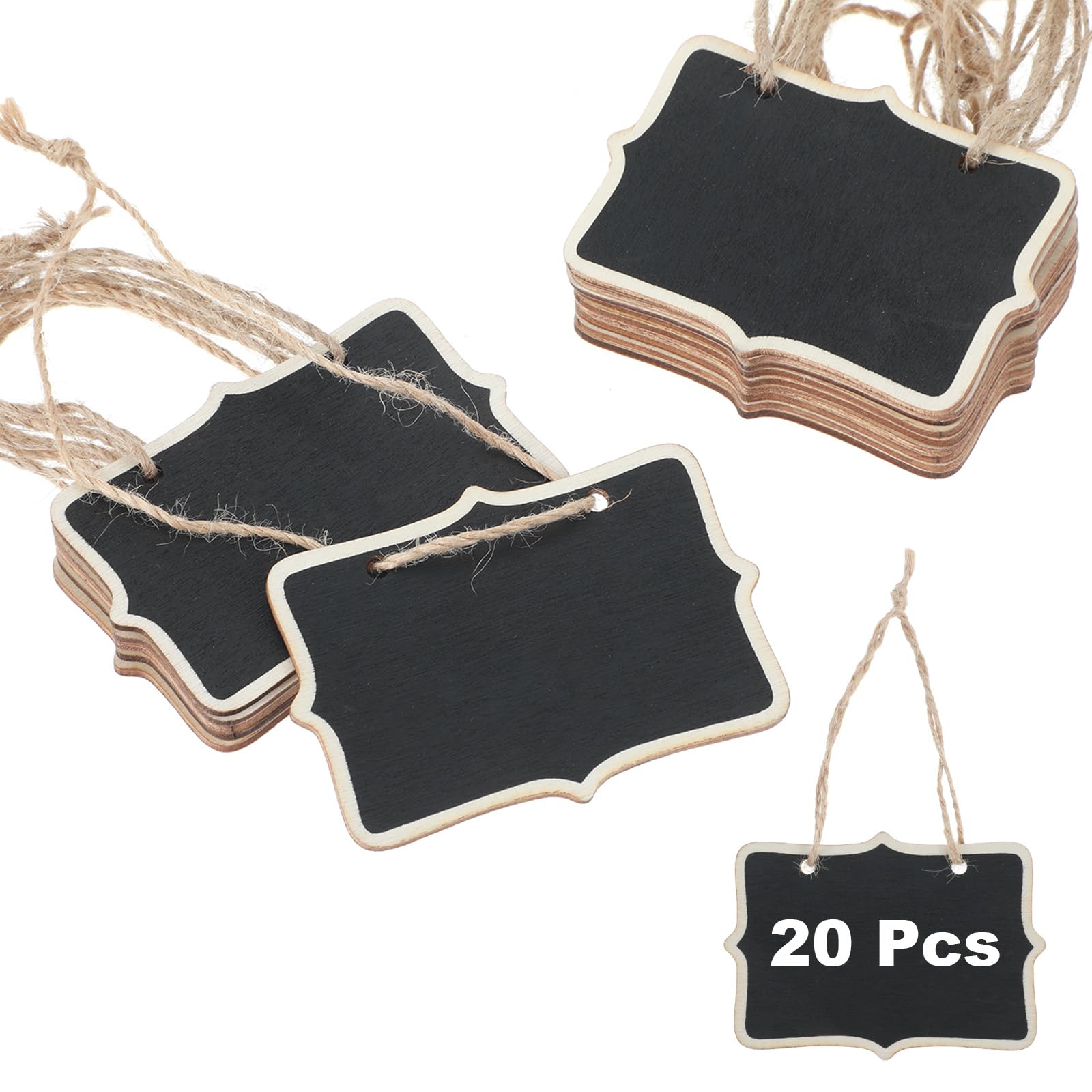 20 szt. mini tablic kredowych z wiszącym sznurkiem, drewniane etykiety tablicowe wielokrotnego użytku na wesela, imprezy, etykiety do żywności w formie bufetu, numery stołów i markery roślinne