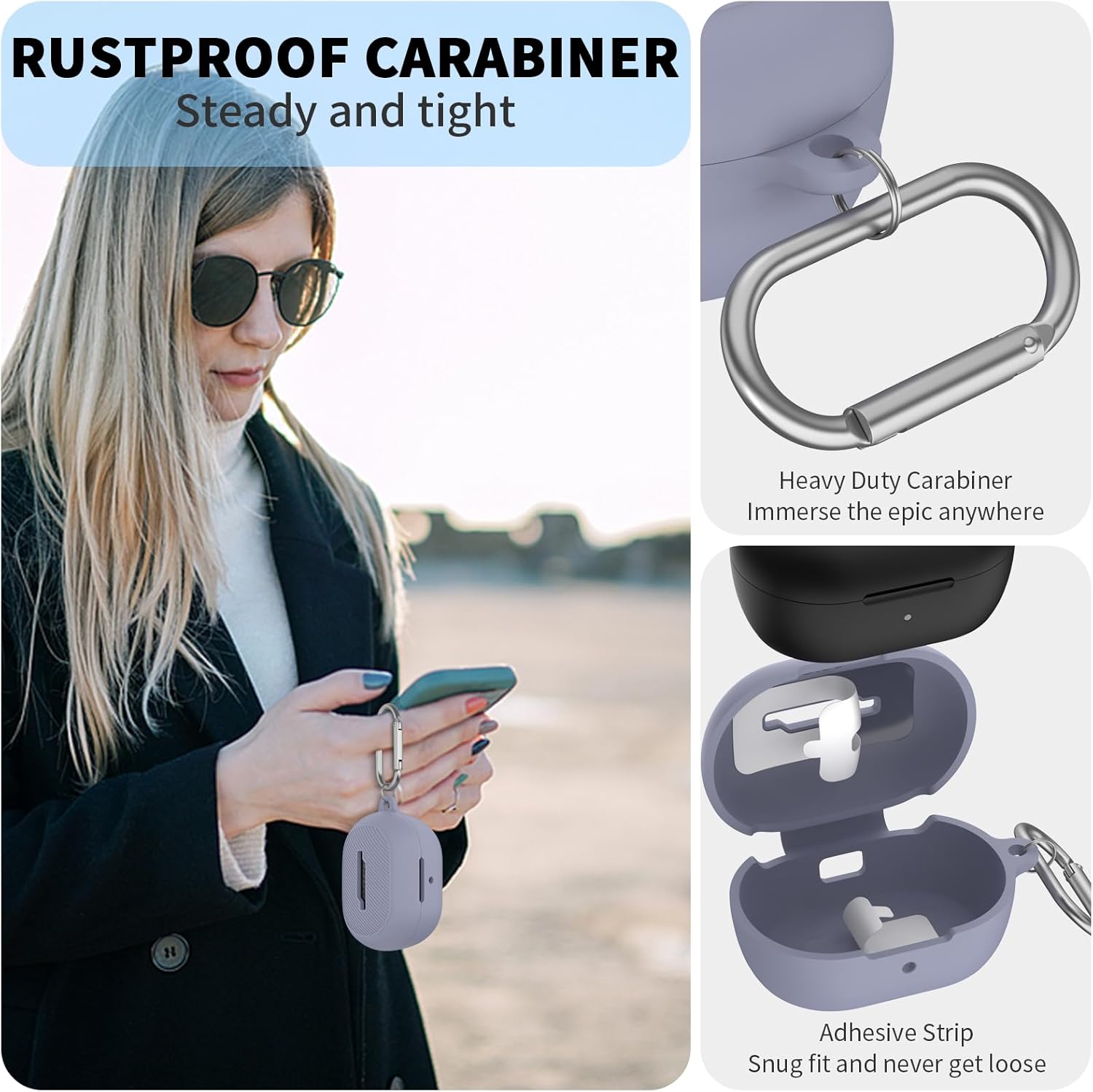 for Bose New QuietComfort Earbuds (2024) Case Cover with Cleaning Kit, Soft Silicone Protective Earbuds Case with Carabiner, Logo and Front LED Visible (Purple) (Purple) - Image 5