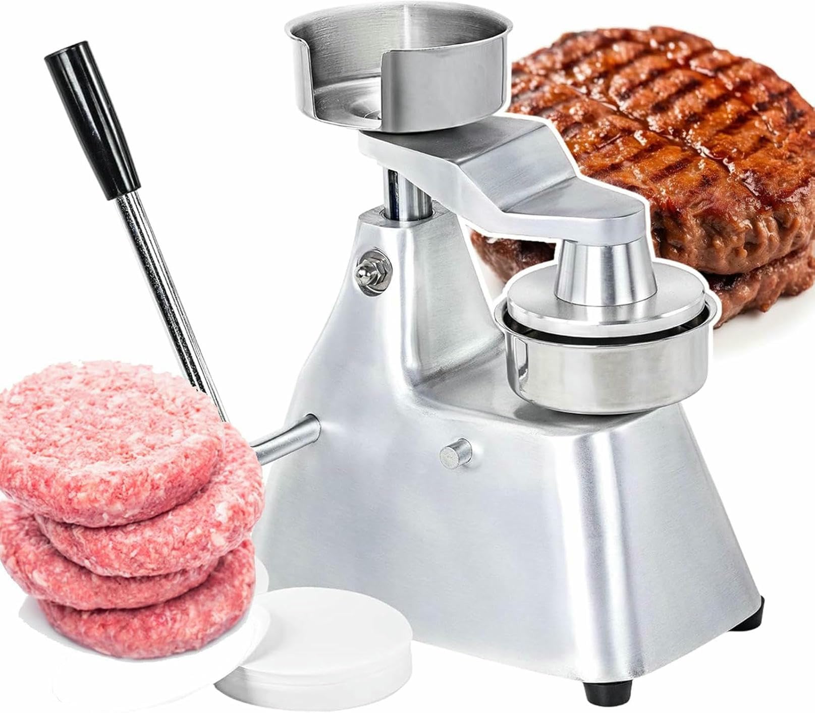 Presse à hamburger manuelle avec moules interchangeables 4, 5 et 6 pouces