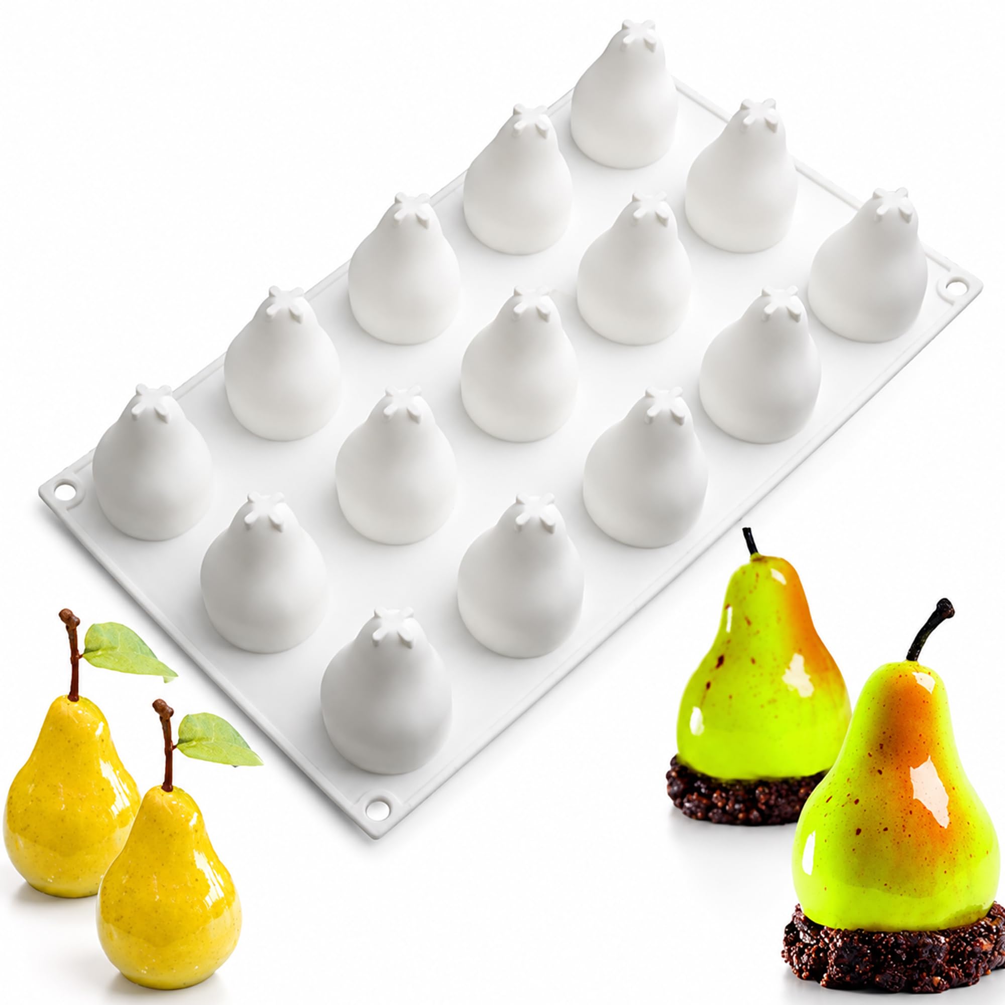 OCPO Kitchen Pear Silicone Mold for Baking Mousse Cake, 15 Cavities