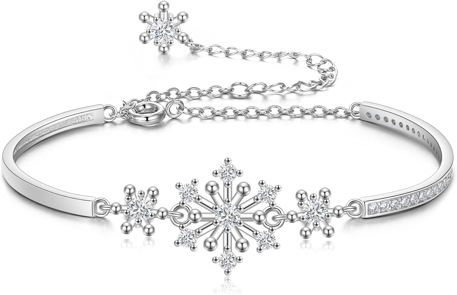 Flyonce Snowflake Bracelets for Women, Sparkle Cubic Zirconia Snow Flake Flower Bangle Link Bracelet Christmas Jewelry Gift