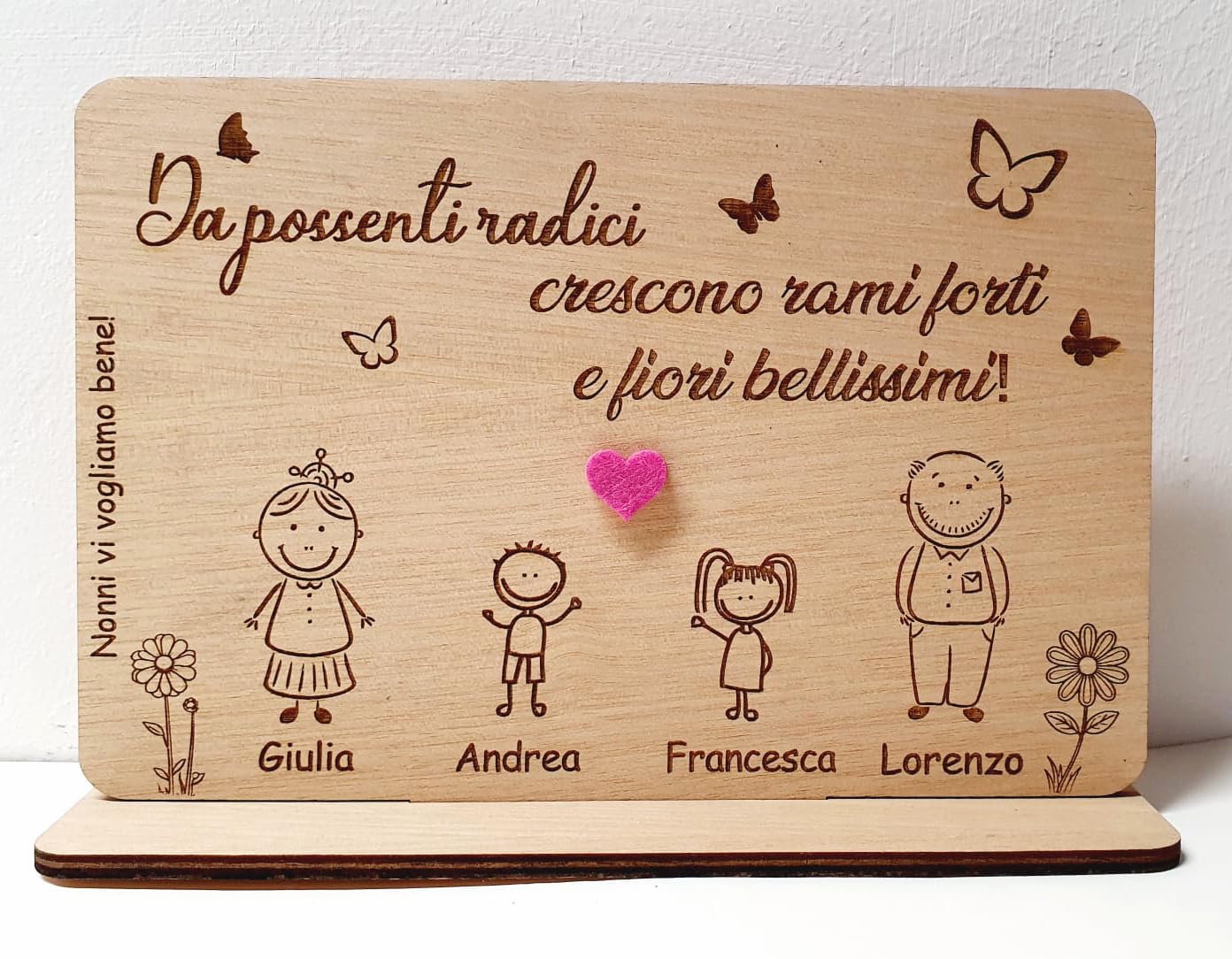 Targhetta in legno personalizzata Famiglia - scegli i personaggi della famiglia da inserire - idee idea regalo legno personalizzato - con base, con fori o biadesivo - TARGA fuoriporta