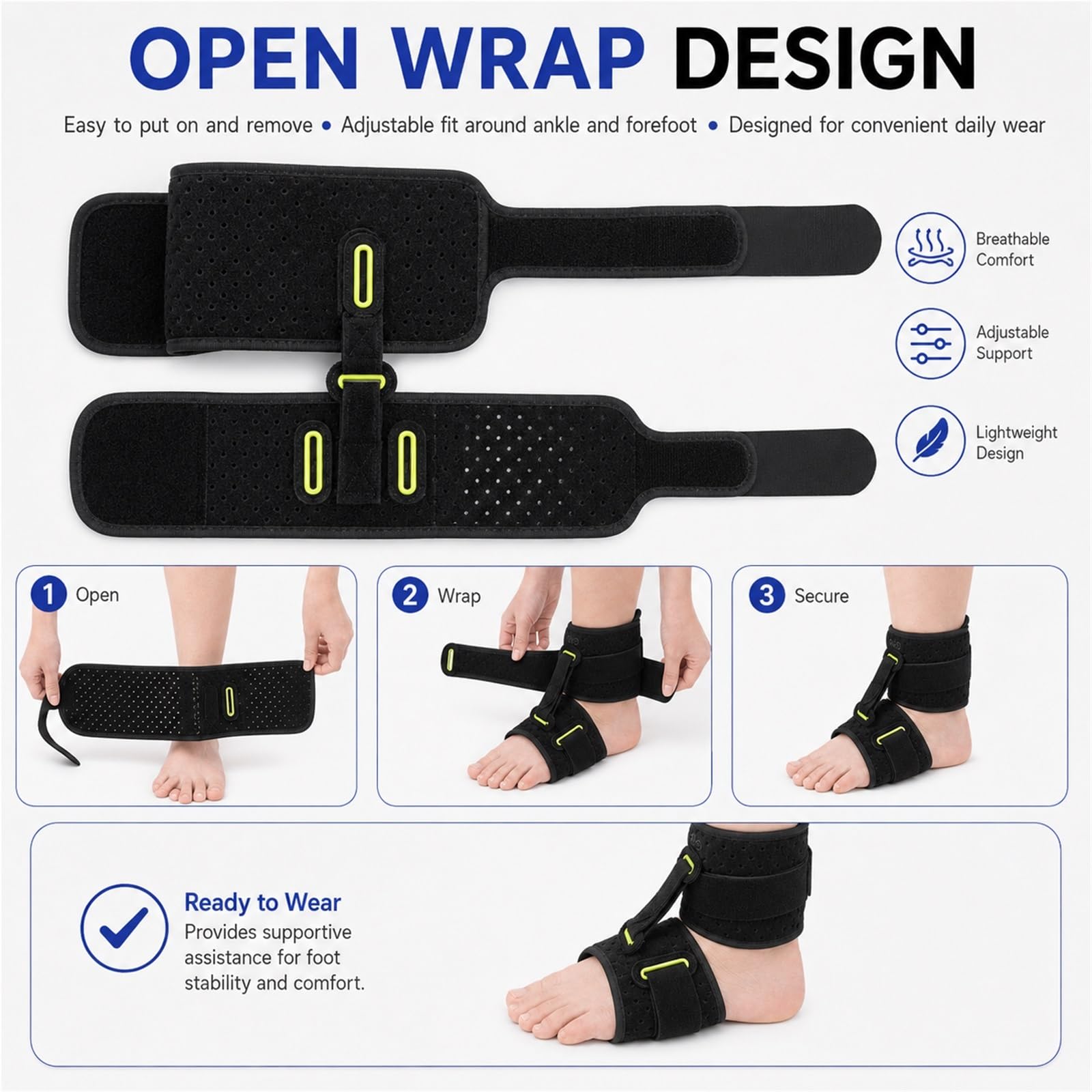Supporto Caduta Piede AFO Tutore Caviglia Ortesi per Emiplegia Ictus Fascite Plantare Tendinite di Achille Regolabile Traspirante per Scarpe Stringate e Sandali(Nighttime Use)