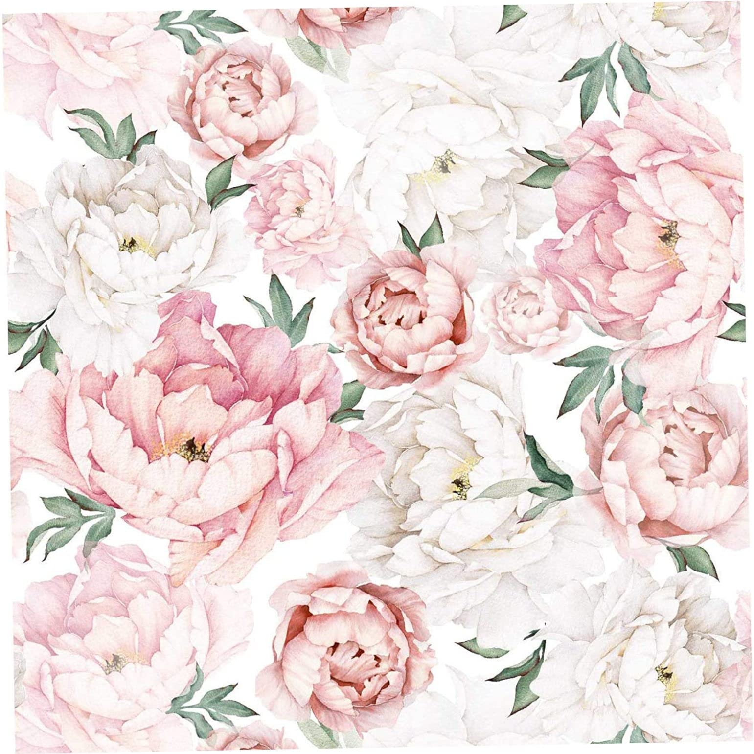 Lnee White,Pink,Rose Nopeilvi Watercolor Floral Wallpaper Peel And Stick Self-Adhesive Removable Vintage Peony Wallpaper Roll Pink Flower Vinyl Decorative Contact Paper For Cabinet Living Room Diy Decor 17.7" X 118"