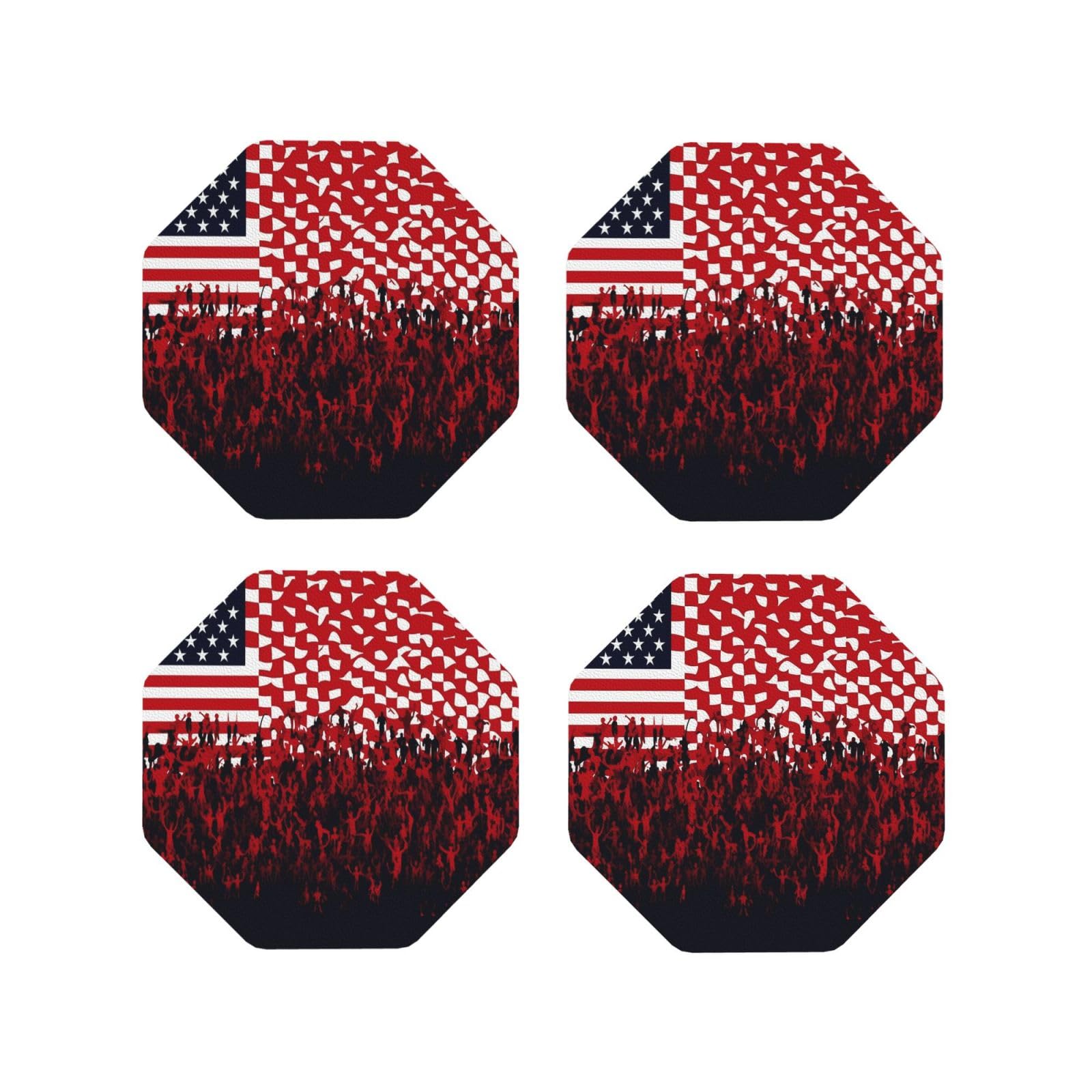 4pcs Drink Coasters for Tabletop Protection, 4" Leather Coasters for Drinks, Flag and Crowd Cup Coasters for Coffee Table Decor, Non-Slip Drinking Cup Mat for Hot Or Cold Drink