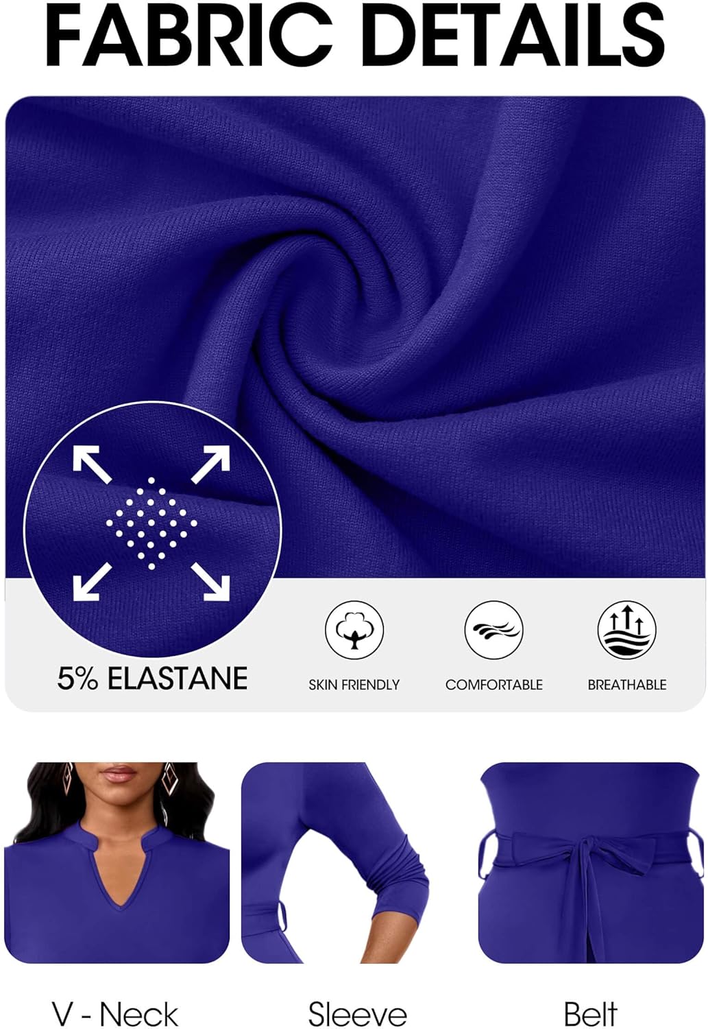 FANDEE Maxi Dress for Women, Casual V Neck 3/4 Sleeve Long Dresses with Pockets - Image 6