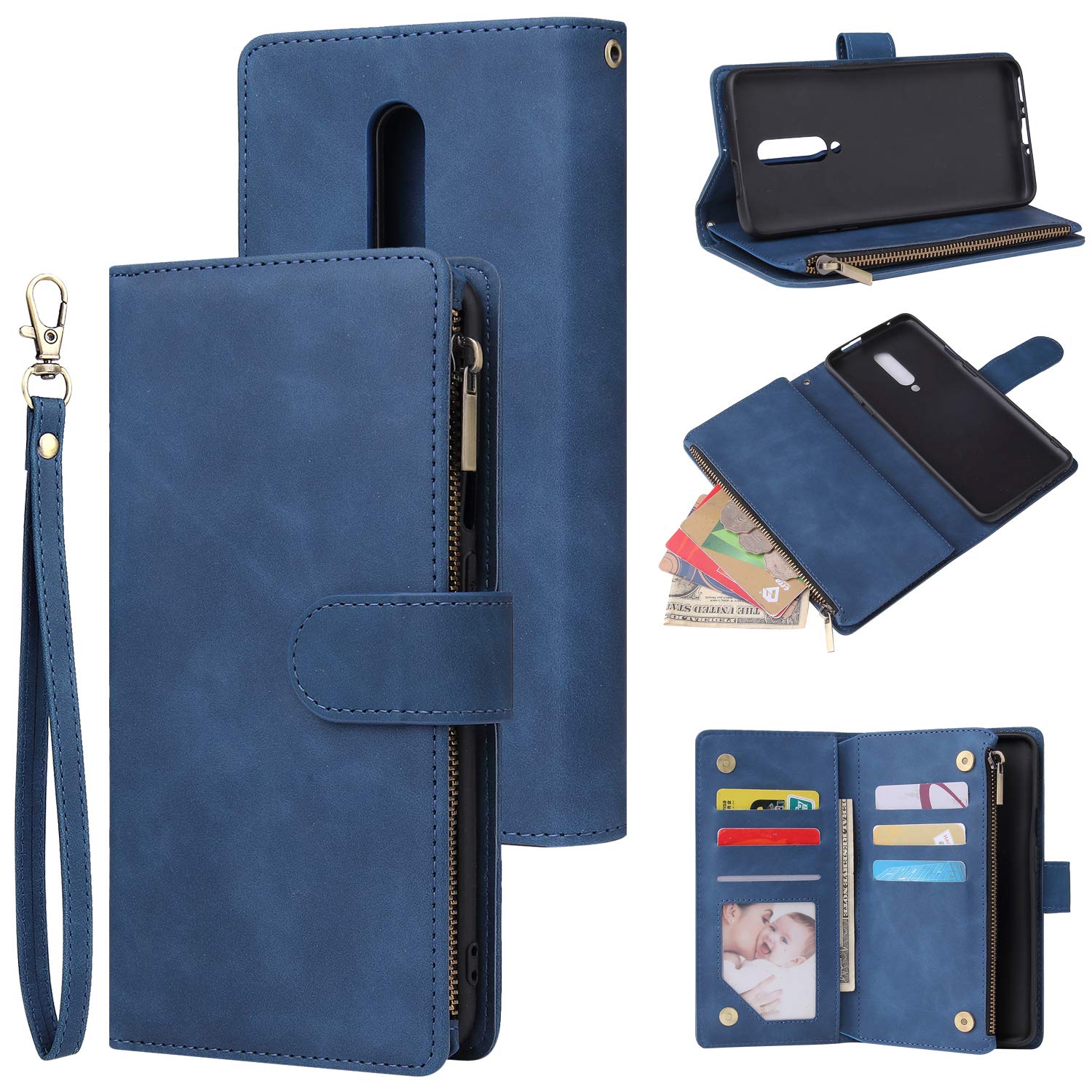 Fatcatparadise Cover Con Portafoglio Per OnePlus 7T Pro – Custodia In PU Con Chiusura Magnetica E 6 Slot, Inclusa Pellicola In Vetro Temperato (Rosso)