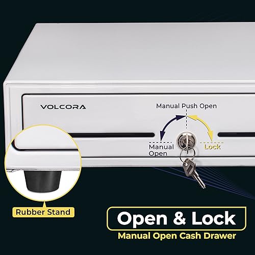 Miniatura 10 de Cajón de caja registradora manual de 13 pulgadas para sistema de punto de venta (POS), color blanco resistente con 4 billetes y 5 ranuras para