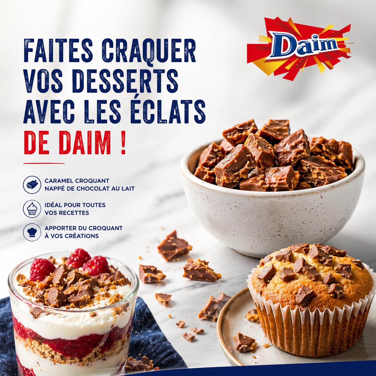 Daim Éclats Chocolat au Lait et Caramel Croquant – Brisures pour Pâtisserie, Desserts, Gâteaux et Glaces – Sachet 1 kg