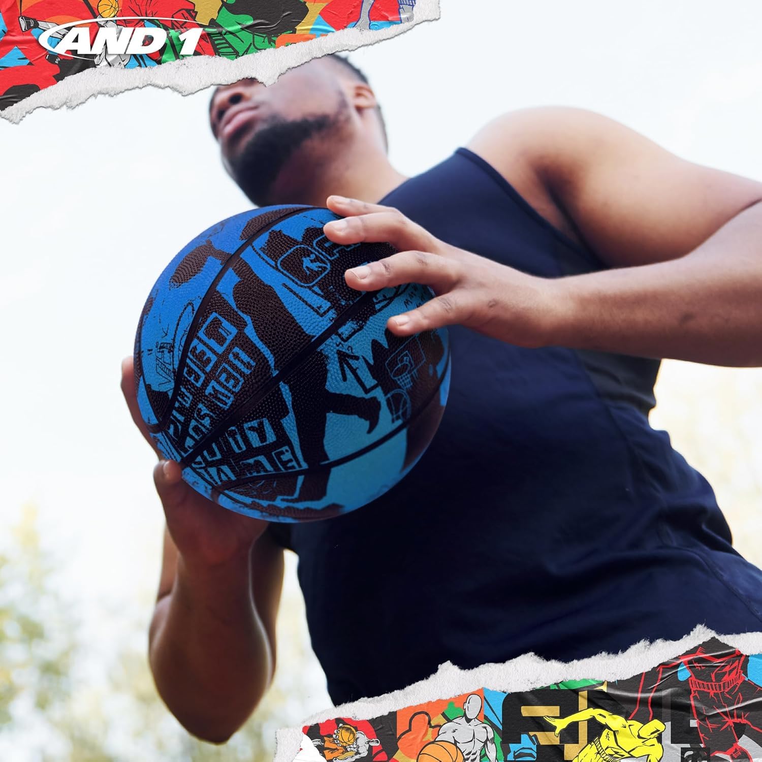 AND1 Street Art - Balón de baloncesto de goma, tamaño 7 (29.5 pulgadas), diseño de canal profundo, hecho para interiores y exteriores