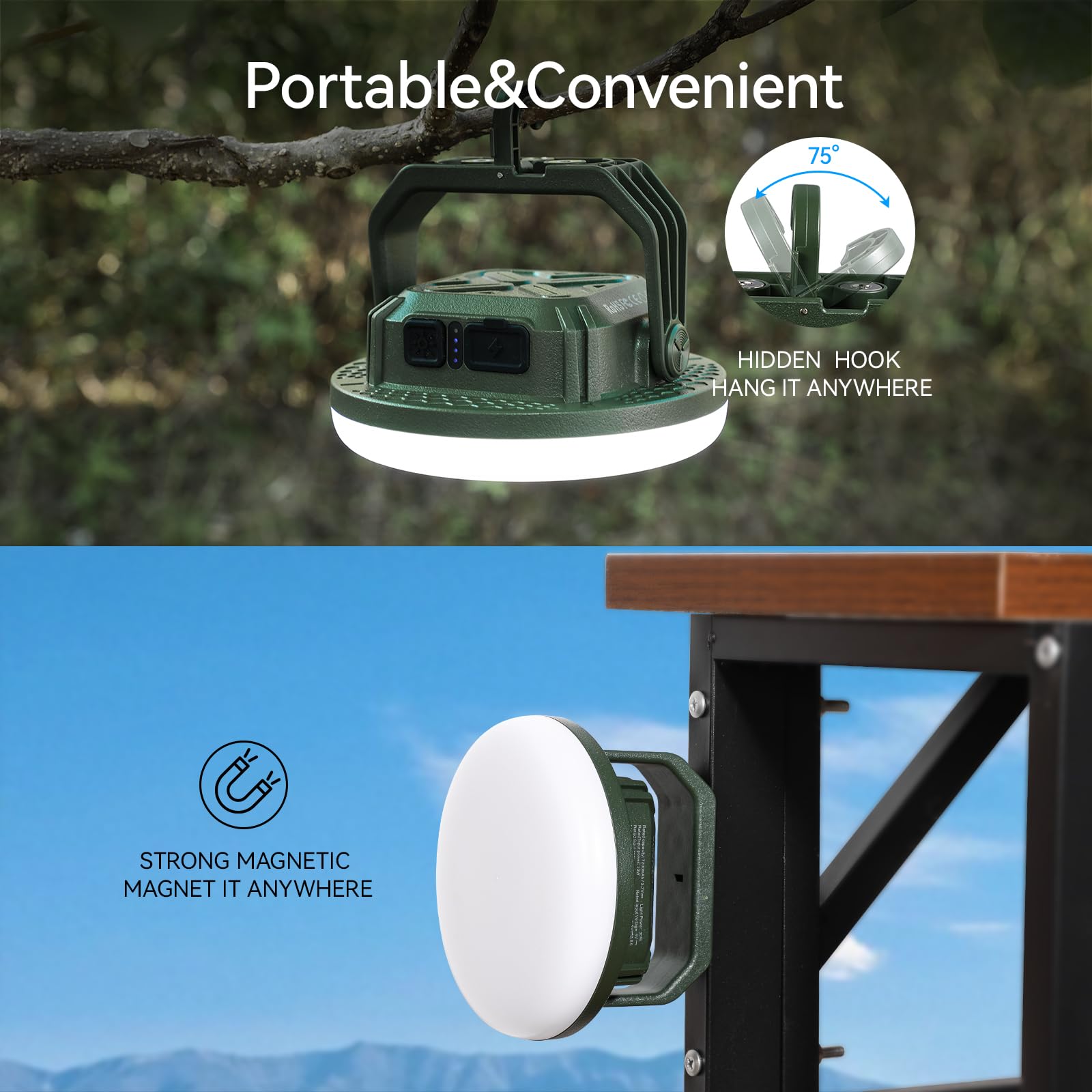 VAVOFO - Lanterna da campeggio a LED, ricaricabile, 30 W, 124 LED, 3 modalità di illuminazione, 3000 lm, 7200 mAh, portatile, con magnete, impermeabile IP65, per emergenze, per esterni e interni (vedi