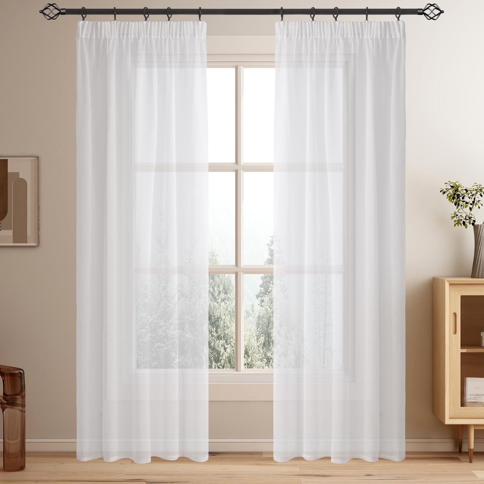 Softalker Gardinen Kräuselband Transparent Vorhang Schlaufenschal Weihnachts Deko Modern Küchen Schlafzimmer, 2 STK