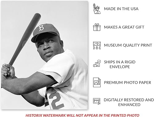 Miniatura 9 de HISTORIX Vintage 1954 Jackie Robinson Baseball Player Photo Print - 24x30 Inch MLB Brooklyn Dodgers Baseball Player Jackie Robinson Print Wall Art