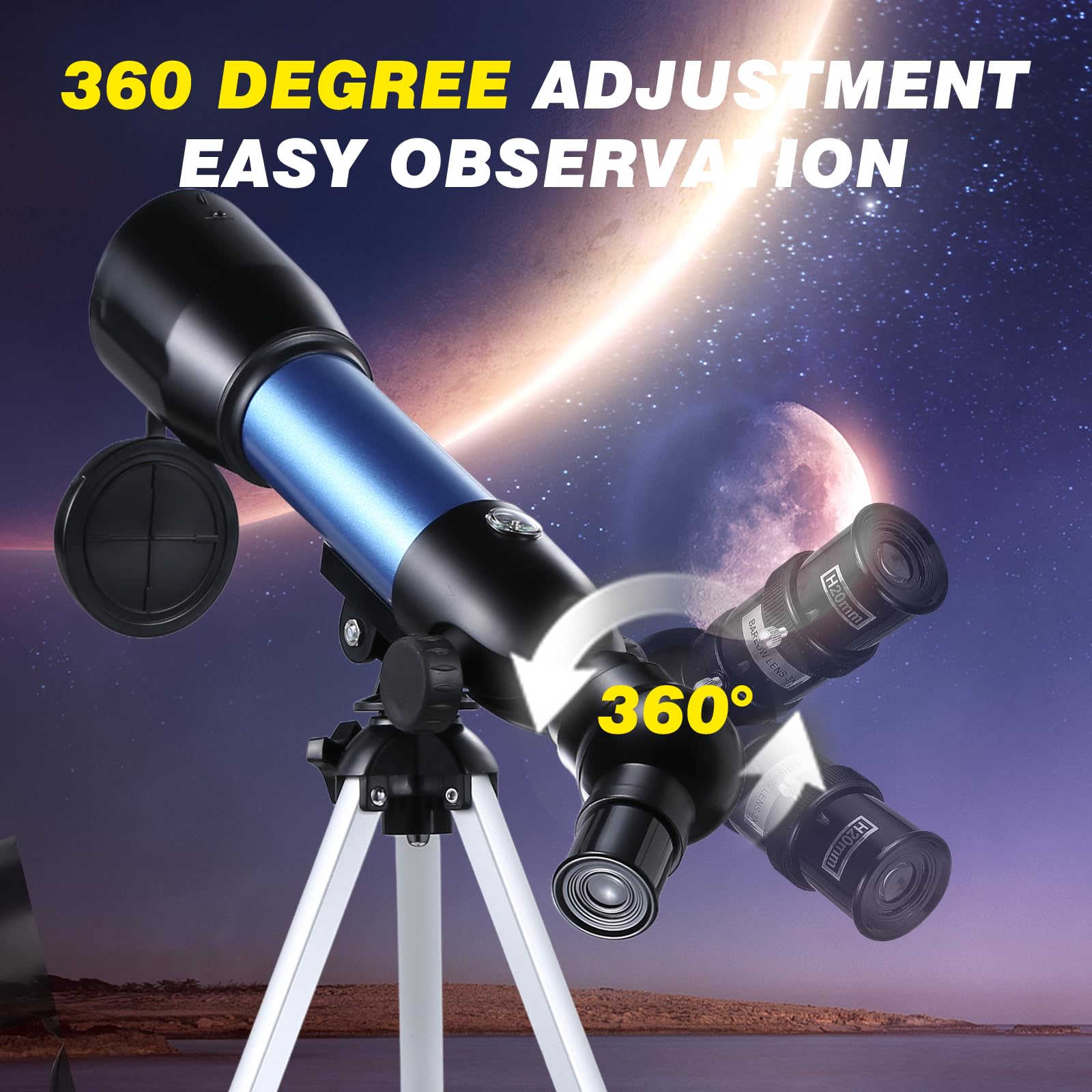 Telescopio Astronómico para Niños, Telescopio Profesional Telescopios Refractor 360/50mm HD, Apto para Niños adultos y Principiantes, Observación de la Luna,Estrellas Aves,Juguete Educativo Cumpleaños