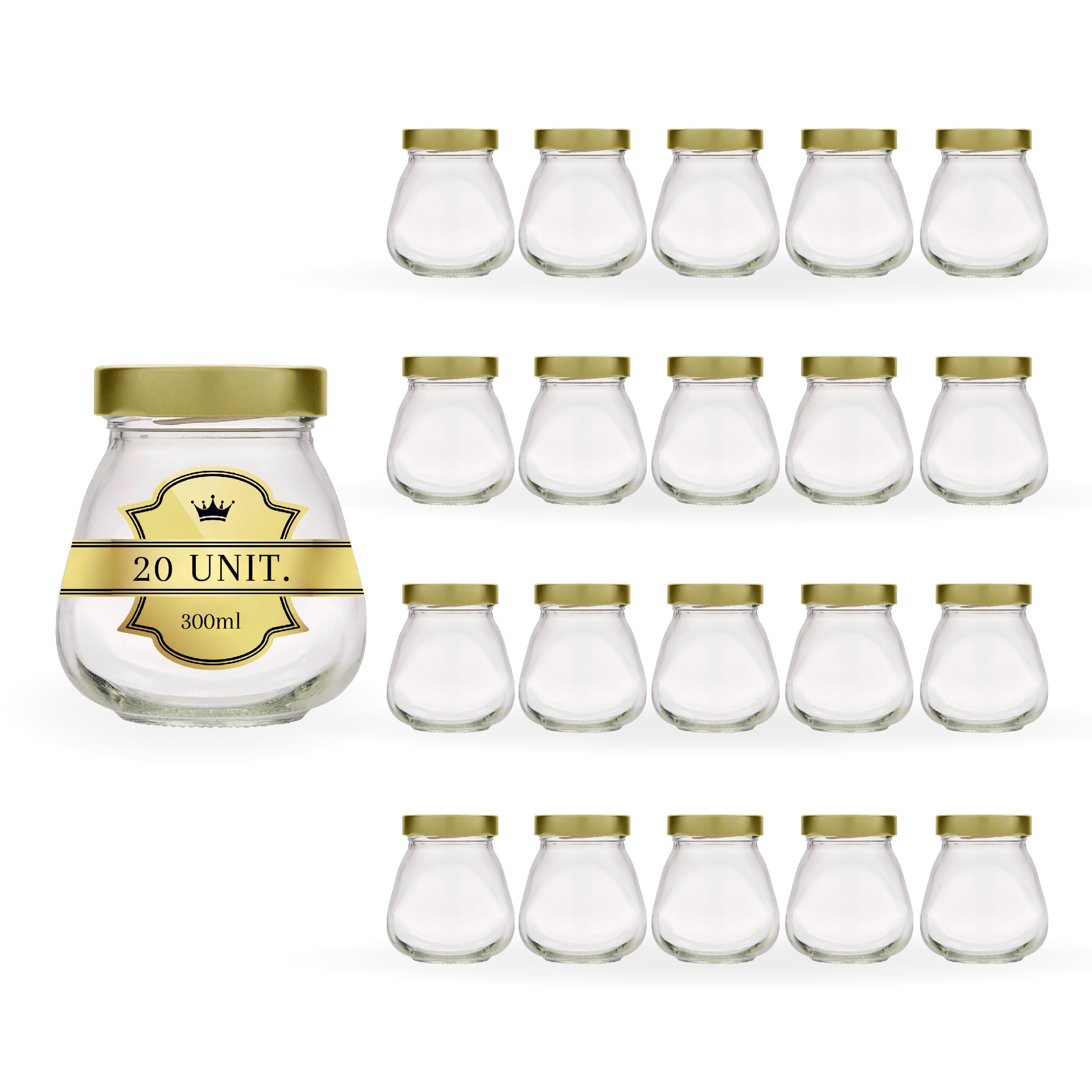 Espirito Rebelde 20 tarros de cristal 300 ml con tapa | Tarta para untar, mermelada, manteca de maní, pastel, especias | Tarros y tarros de conservación y almacenamiento de cocina