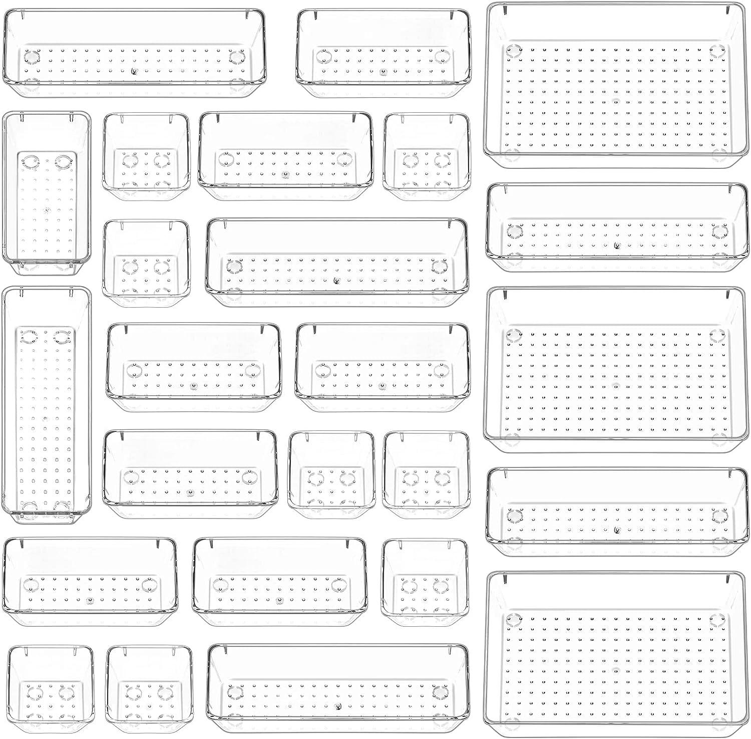Zollyss Bathroom Drawer Tray Dividers Plastic Vanity Organizers Storage Bins For Makeup Dresser Tray, Clear (25 Pcs) - Inside, Transparent