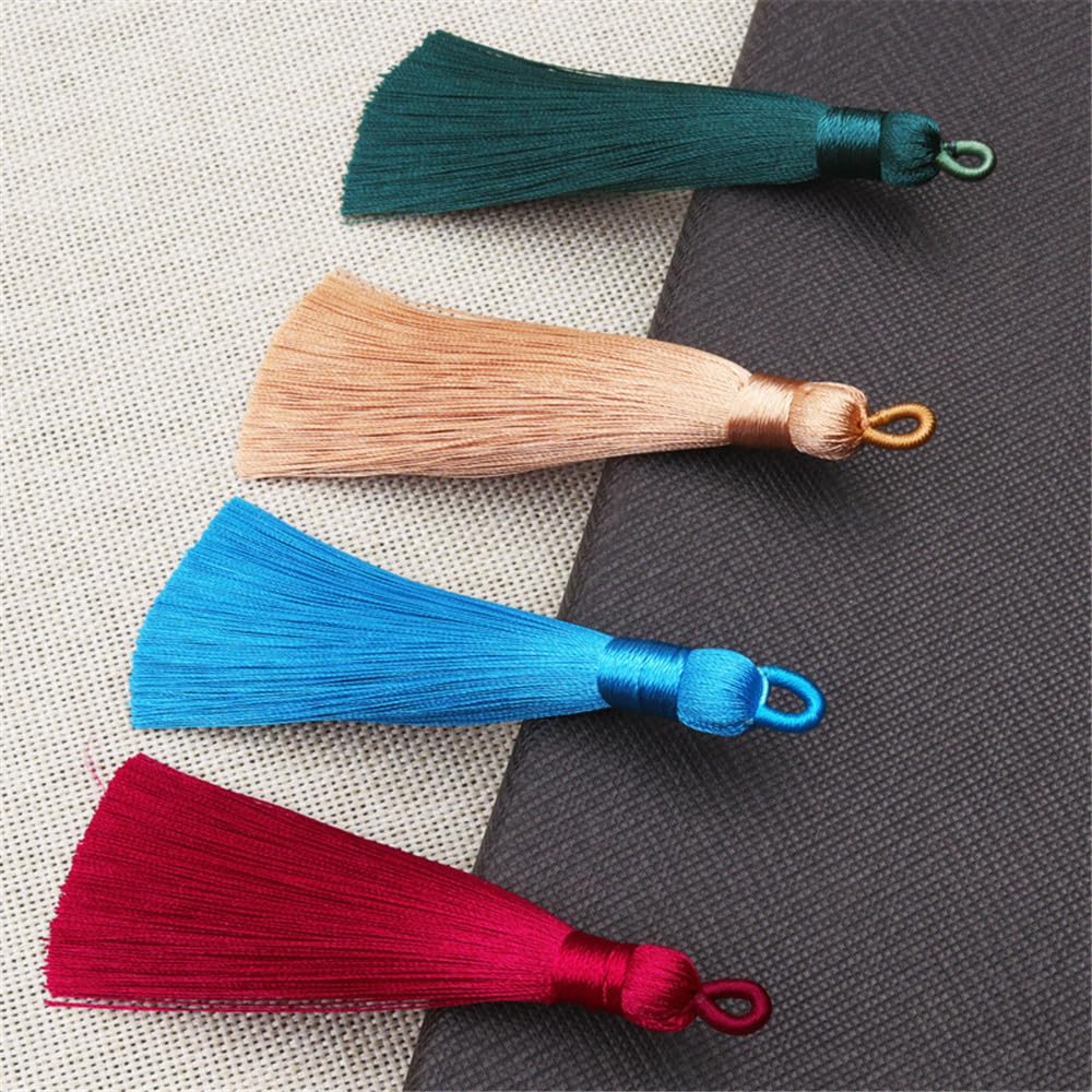 Lot De 3 Pompons En Soie Vintage 8 Cm - Pendentifs à Franges Pour DIY, Décoration, Marque-pages, Couleur Rouge Profond - 3